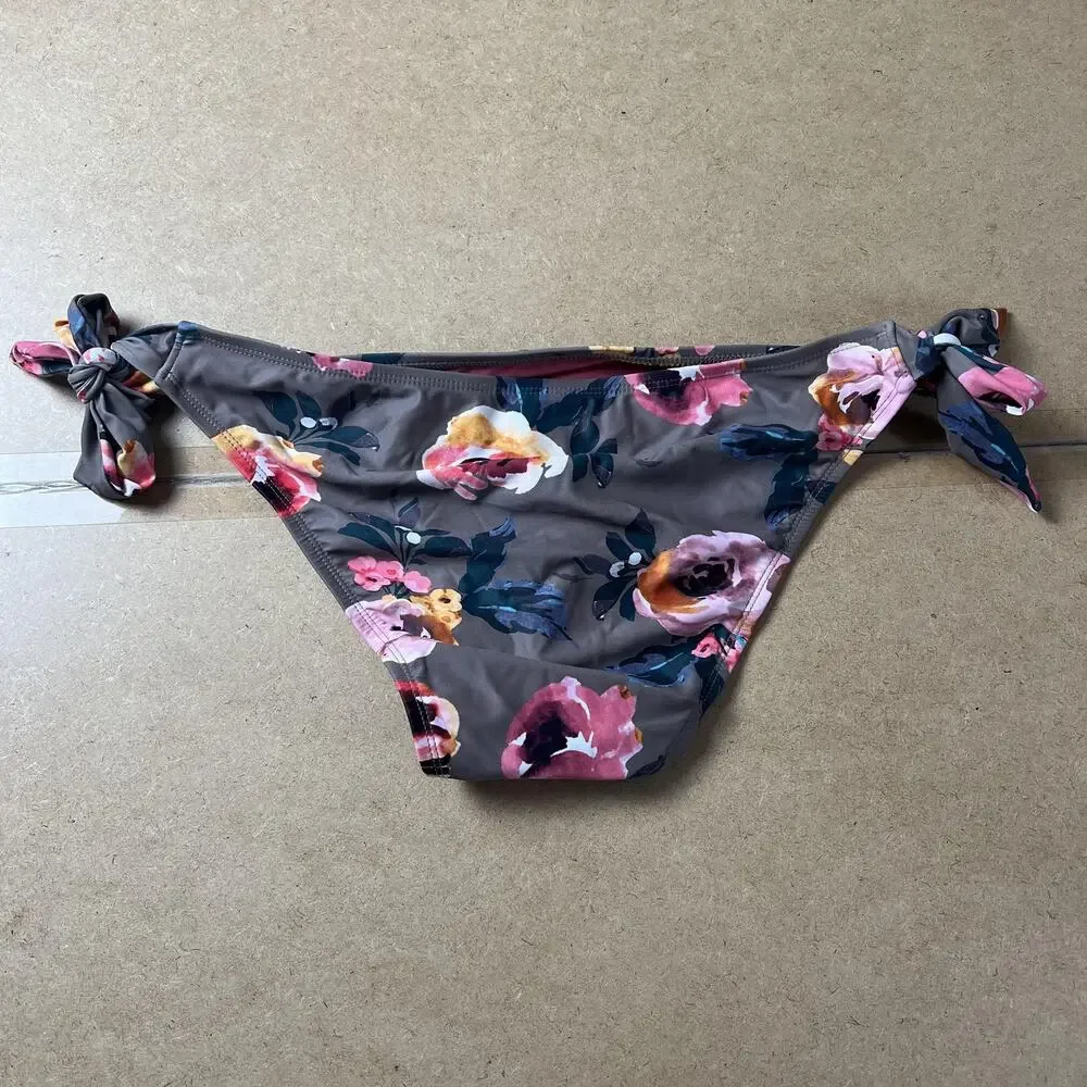 Shade & Shore Bottom Womens L Brown Bikini Lined Adjustable Stretch Bow Floral